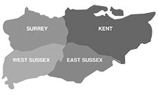 Map of Kent, Surrey and Sussex